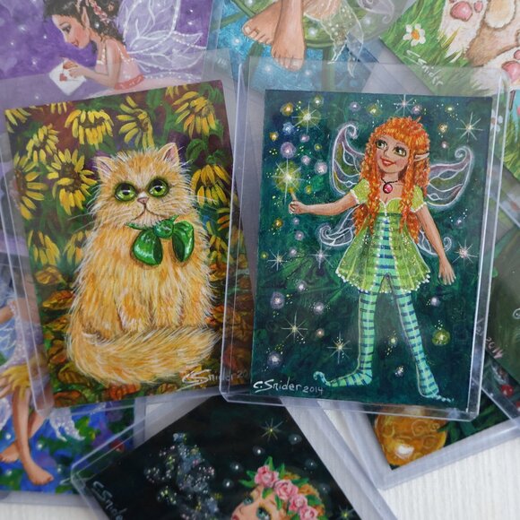 Miniature Art - ACEO - Fairy Art - Cute Animal Art - Art Cards for Trading - Picture 8 of 13